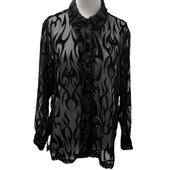 Harley-Davidson Tops - Vintage Harley-Davidson Black Burnout Velvet Sheer Button Front Blouse Size M